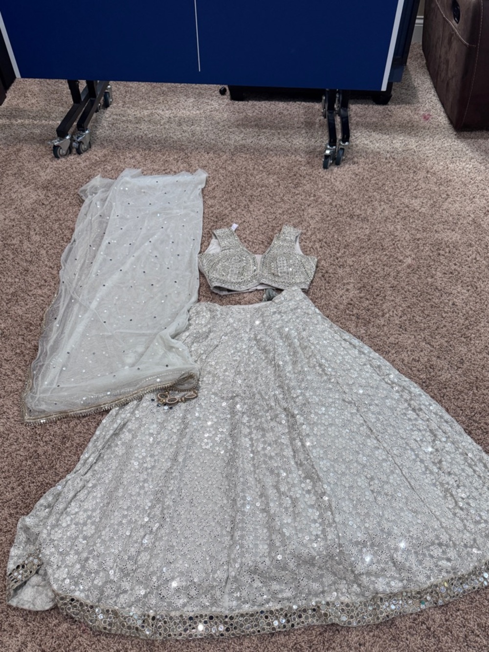 Silver Embellished Bridal Lehenga Set with Sheer Dupatta